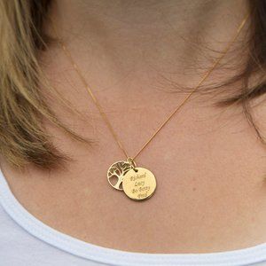 Sterling silver personalised disc pendant with tree of life pendant